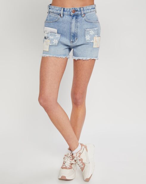 Short Denim Billabong x  Wrangler Patchwork bleu clair