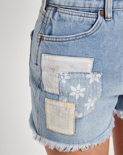 Short Denim Billabong x  Wrangler Patchwork bleu clair