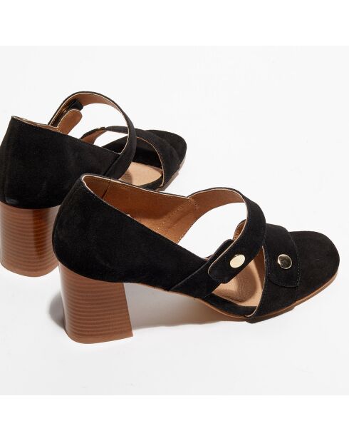 Leila schwarze Ledersandalen aus Samt, Absatz 7 cm