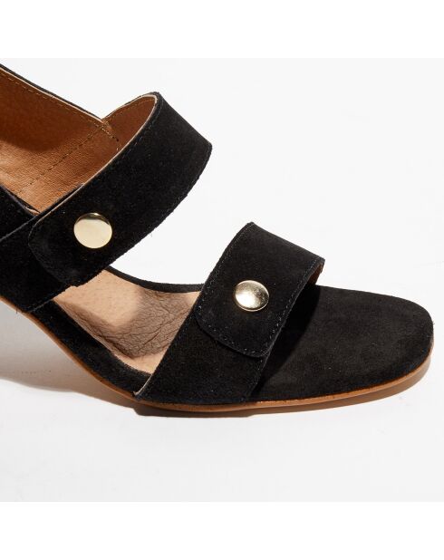 Leila schwarze Ledersandalen aus Samt, Absatz 7 cm