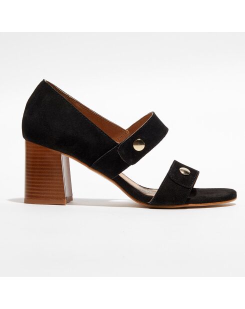 Leila schwarze Ledersandalen aus Samt, Absatz 7 cm