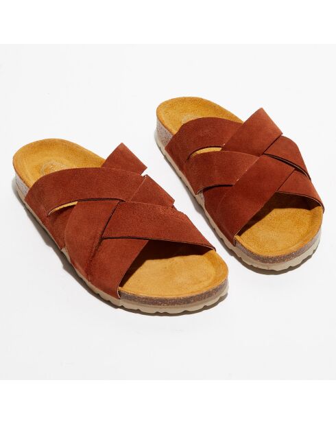 Mules en Velours de Cuir Alix cognac