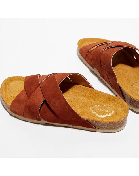 Mules en Velours de Cuir Alix cognac