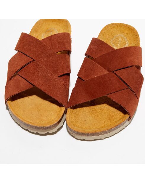 Mules en Velours de Cuir Alix cognac