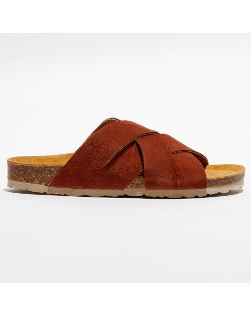 Mules en Velours de Cuir Alix cognac