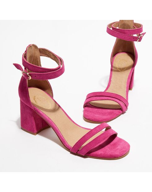 Sandalias Nicole de piel aterciopelada fucsia - Tacón 7 cm