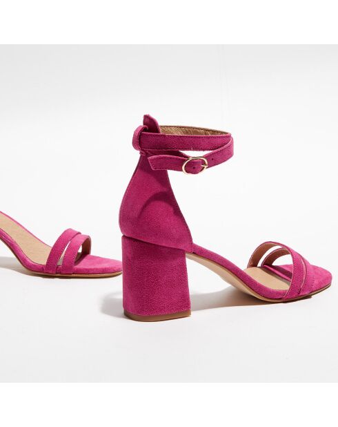 Sandalias Nicole de piel aterciopelada fucsia - Tacón 7 cm