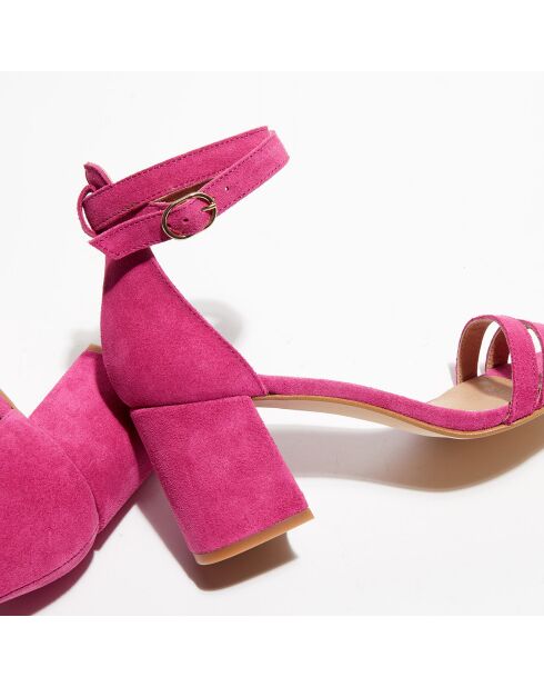 Sandalias Nicole de piel aterciopelada fucsia - Tacón 7 cm
