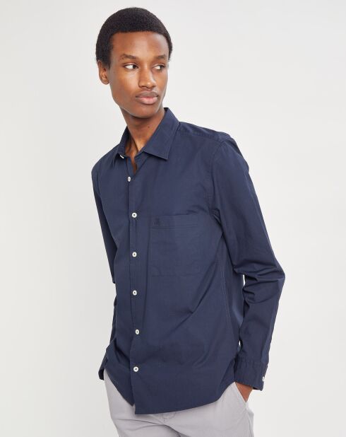 Chemise manches longues Poplin Sf Poche bleu marine