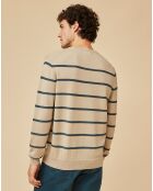 Pull 100% Laine Mérinos Marcelin rayé beige