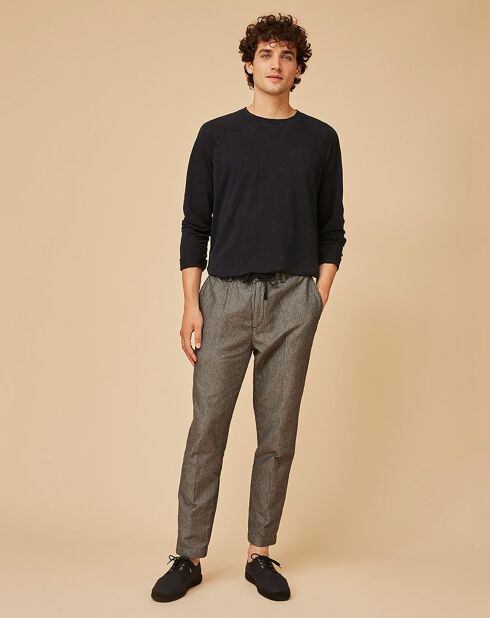 Pantalon Semi-Slim en Coton & Lin Bonifacio à rayures nuage