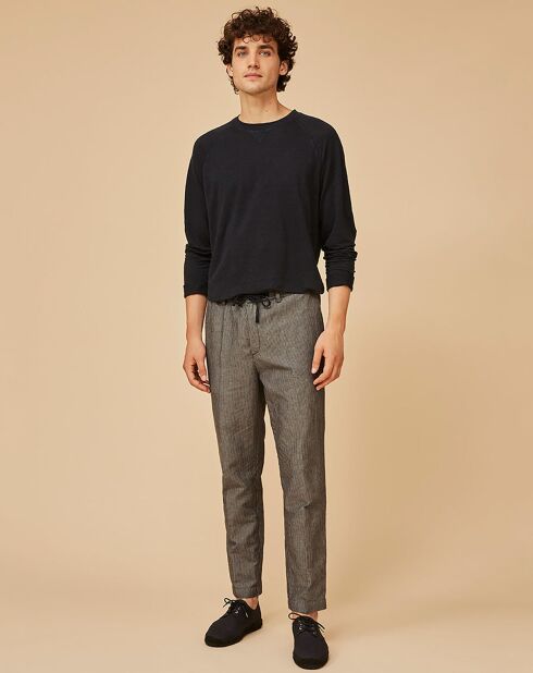 Pantalon Semi-Slim en Coton & Lin Bonifacio à rayures nuage