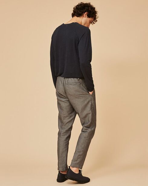 Pantalon Semi-Slim en Coton & Lin Bonifacio à rayures nuage