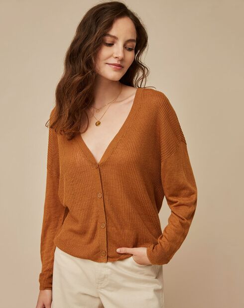Gilet 100% Lin Theory noisette