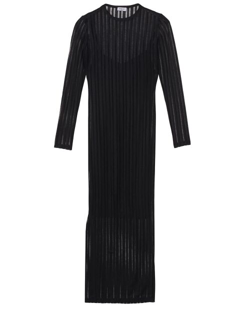 Belda langes schwarzes gestreiftes Netzkleid