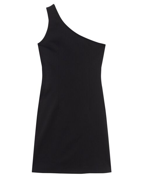 Inès schwarzes, einschultriges, kurzes Stretchstrickkleid