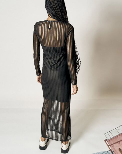 Belda langes schwarzes gestreiftes Netzkleid