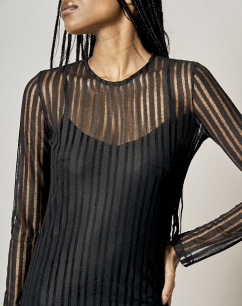 Belda langes schwarzes gestreiftes Netzkleid