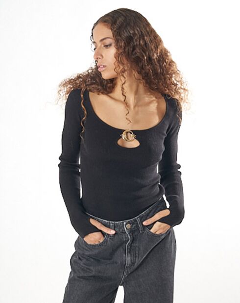Pull en Maille de Coton Melissa avec bijou noir