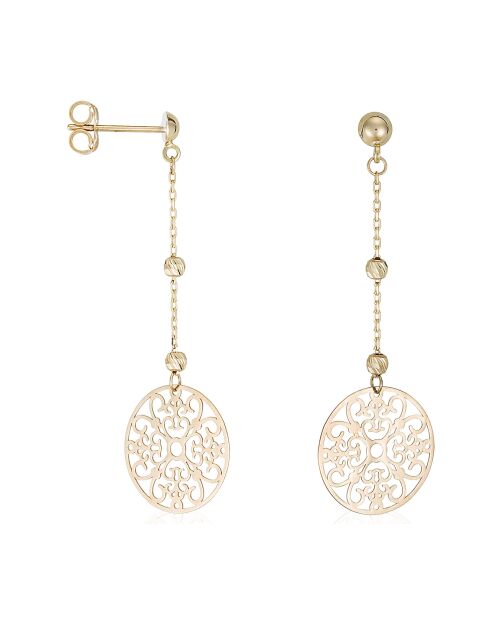 Boucles d'oreilles Rosace pendante Zirconium or jaune