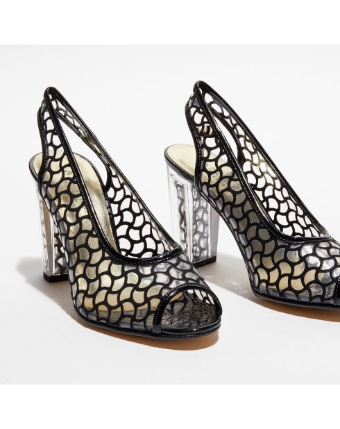 Slingbacks en Cuir Manu transparent/noir - Talon 9 cm