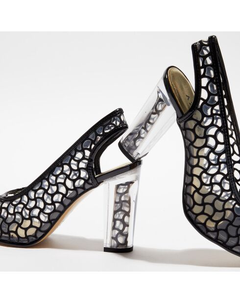 Slingbacks en Cuir Manu transparent/noir - Talon 9 cm