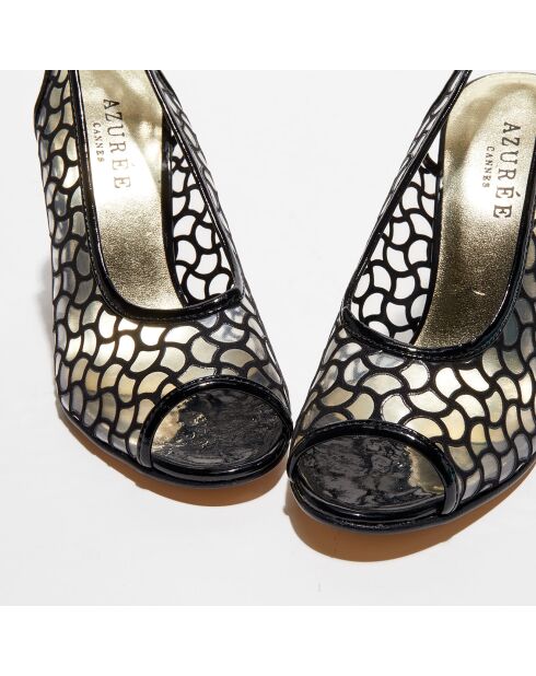 Slingbacks en Cuir Manu transparent/noir - Talon 9 cm