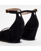 Sandales compensées en Velours de Cuir Nudistcurve 50 noires - Talon 5,5 cm