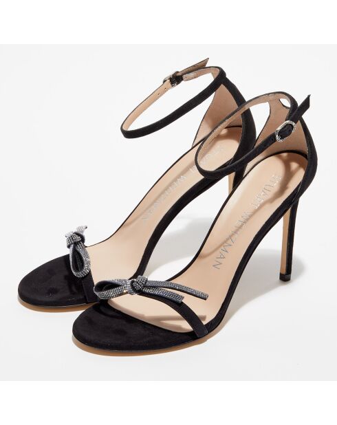 Sandales en Velours de Cuir Nudist Bow 100 noires - Talon 10,5 cm