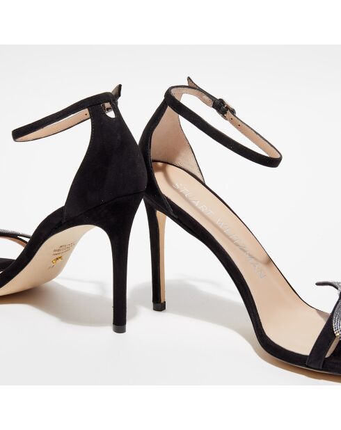 Sandales en Velours de Cuir Nudist Bow 100 noires - Talon 10,5 cm