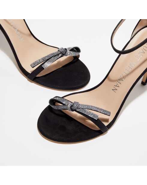 Sandales en Velours de Cuir Nudist Bow 100 noires - Talon 10,5 cm