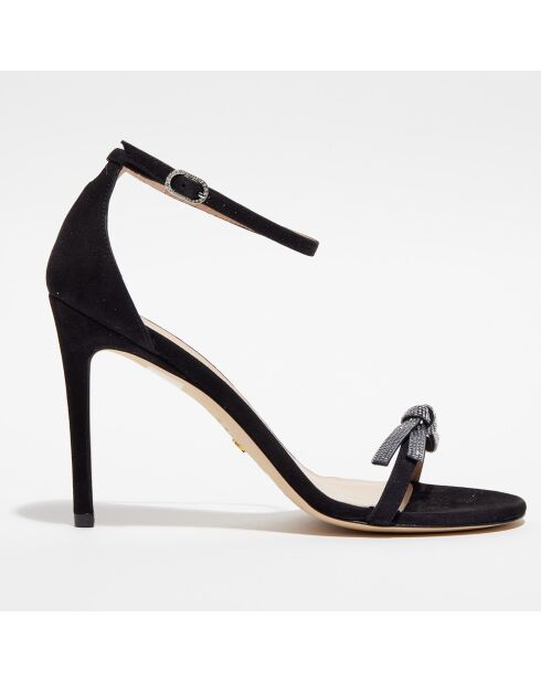 Sandales en Velours de Cuir Nudist Bow 100 noires - Talon 10,5 cm