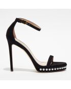 Sandales en Velours de Cuir Nudistdisco Pearl noires - Talon 12 cm