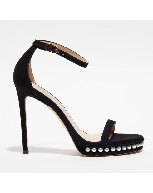 Sandales en Velours de Cuir Nudistdisco Pearl noires - Talon 12 cm