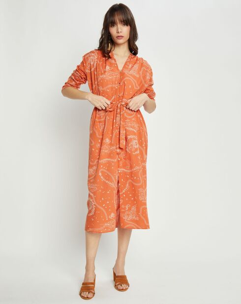 Robe longue imprimée orange
