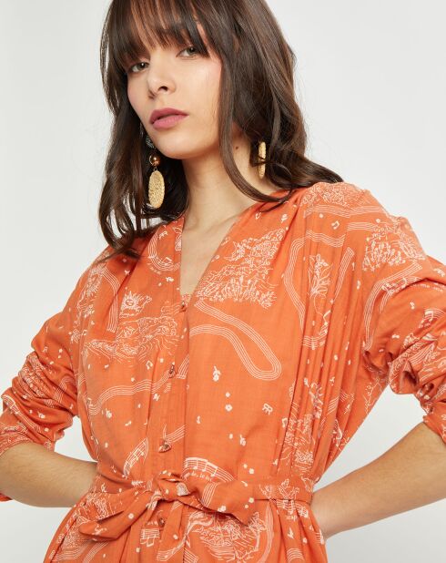 Robe longue imprimée orange