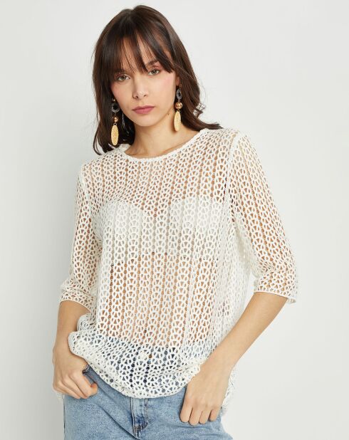 Top traforato in guipure bianco