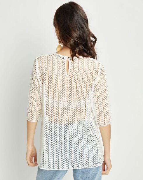 Top traforato in guipure bianco