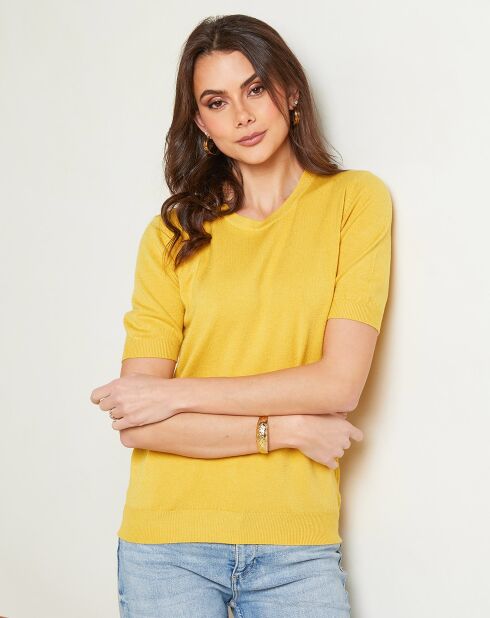 Pull en Maille mélangée Manches Courtes Charlotte jaune