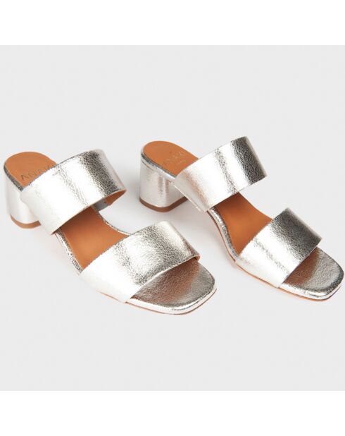 Mules en Cuir Gilda argentées - Talon 4.5 cm