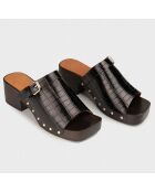 Mules en Cuir imprimées en Cuir Croco Macarena noires - Talon 5.5 cm