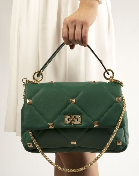 Sac à main en Cuir Kylie vert - 26x8x18 cm
