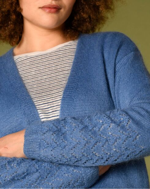 Gilet en Mohair mélangé Victoria motifs ajourés jacinthe