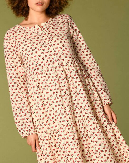Robe Laila à fleurs écru/groseille