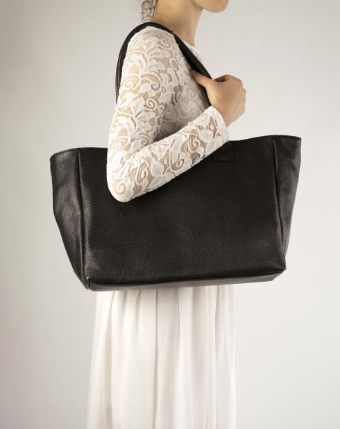 Cabas en Cuir Daphne noir - 35x16x27 cm