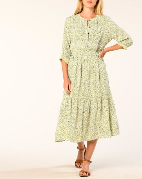 Robe Léoncie à fleurs olive