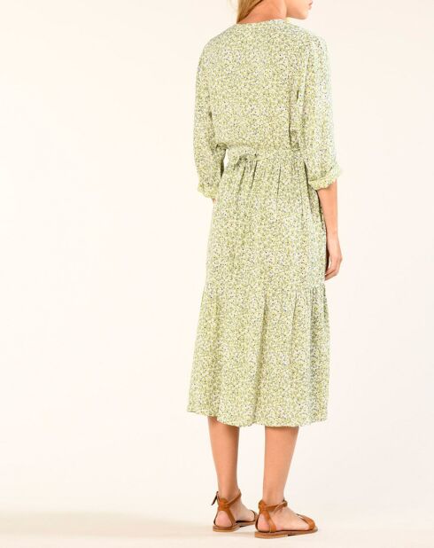 Robe Léoncie à fleurs olive