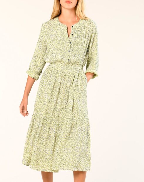Robe Léoncie à fleurs olive