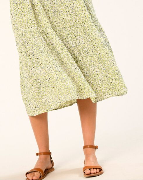 Robe Léoncie à fleurs olive