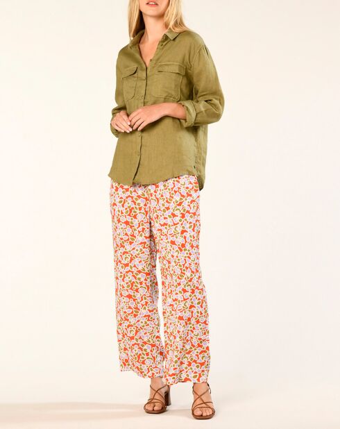 Chemise 100% Lin Lilas militaire